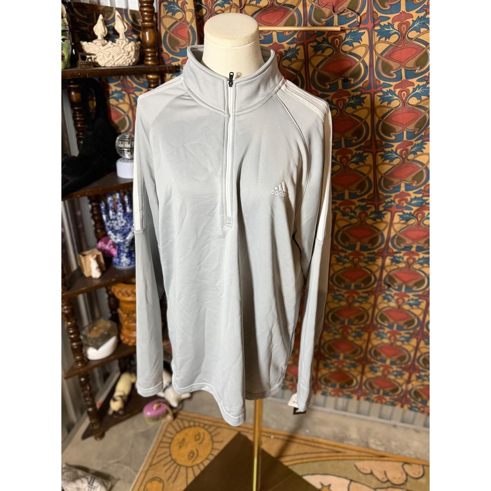 Adidas Mens French Terry 1/4 Zip Pullover L Gray UPF 50 Golf Athleisure